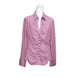 NY&Co Pink Geometric Ruched Office Siren Blouse Large Y2K Boho Professional